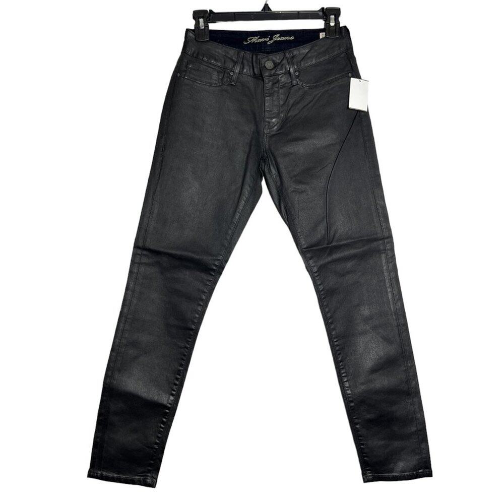 NEW Mavi Alexa Faux Leather Pants Size 26x28 Mid Rise Skinny Black Coated Denim